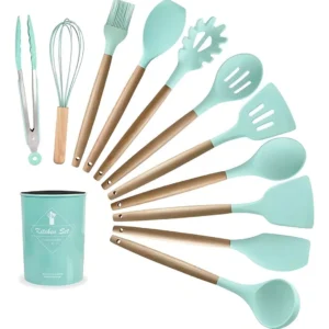 kit de utensilios de cocina de silicona x 12 pzas verde